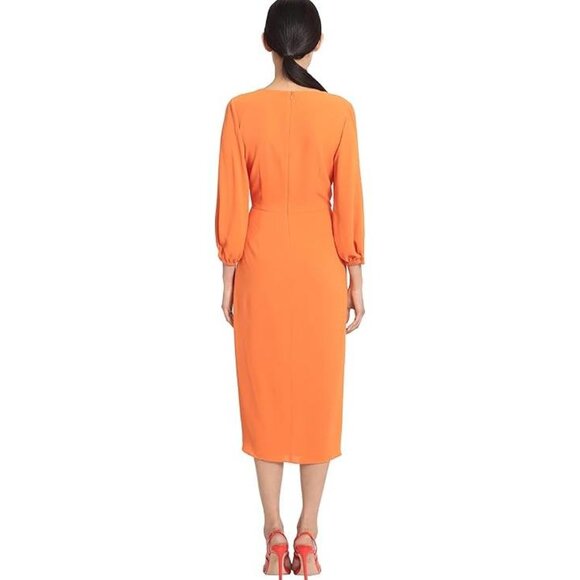 NEW Maggy London Women's Long Sleeve V-Neck Faux Wrap Crepe Dress sz 6 orange - Picture 4 of 4